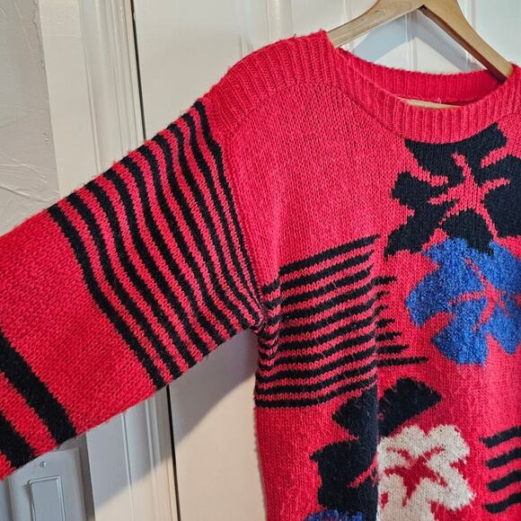 Western Connection Vintage Sweater Womens Medium Red Floral 80s Retro Glam Rock - Picture 5 of 8